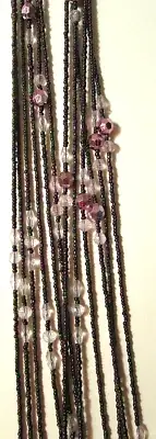 5' Multi Lavender Iridized Seed Bead 6 Strand Chain w Faceted larger beads