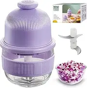 Cordless Food Processor, 350ml Glass Bowl Mini Garlic Chopper Wireless, Battery Operated Electric Food Chopper, Small USB-C Rechargeable Vegetable Meat Blender Grinder, Portable Kitchen Mixer (Purple)