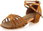 [Daydance] Tan Girls Latin Dance Shoes Women Low Heels Tango Salsa Ballroom Shoes