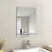 EMKE Frameless Mirror with Shelf - Small Bathroom Wall Shaving Mirror with Storage, Rectangle Vanity Mirrors 45x60cm