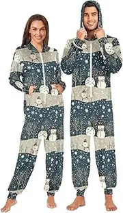[AIXIWAWA] Adult Onesie Pajamas Christmas Snowman Print Zip Front One Piece Pajama Jumpsuits for Men Women S