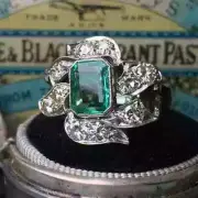 5.85Ct Art Deco Vintage Style Green Lab Created Emerald 14K White Gold FN Ring