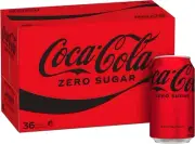 Coca-Cola Zero Sugar Cans 36x375mL | Soft Drink Multipack | Refreshing Taste