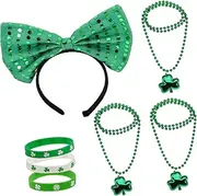 [COLLBATH] Patrick's Day Festive Suit for Women Lightweight Shamrock Necklace Set Earring Bow Headband Perfect for Party Dress-up Accessories