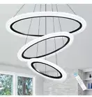 3-Rings Chandelier Modern, Classic Black White Contemporary LED Light for Din...
