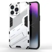 For iPhone 15 Pro Max Shockproof Dual-Layer Stand Cover - White