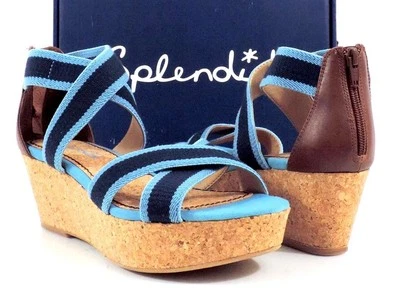 Splendid Wishful Platform Wedge Sandals Heels Chambray Blue Textile Size 10