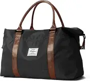 [SZLX] Travel Duffel Bag, 29L Weekend Bag with Trolley Sleeve, Dry & Wet Seperated Sports Gym Bag Waterproof Carry On Bag for Women Men Weekender Tote Hospital Cabin Bag Black, A10-black With Brown