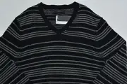 Men's KENNETH COLE Black Gray Striped Cotton + V-Neck Sweater XLarge XL NEW NWT
