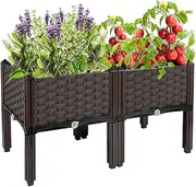 SpringUp 2Pcs Raised Garden Bed with Legs Planters for Outdoor Plants Elevated Plastic Garden Planter Boxes Plant pots for Patio Backyard Porch Deck to Planting Flowers Vegetables and Herbs