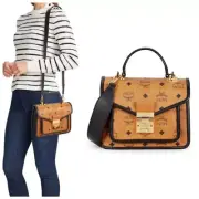 NEW! MCM Small Patricia Visetos Cognac Monogram Canvas & Leather Bag
