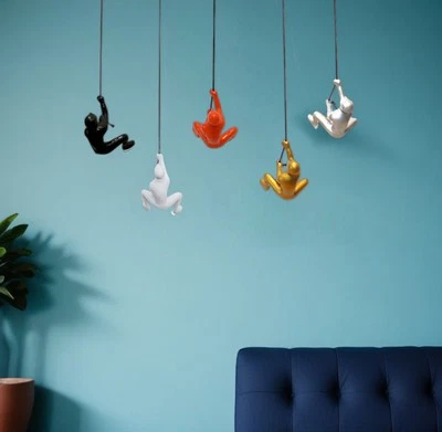 Set of Five Black Gold Orange Silver And White Resin Climbing Man Hanging Dim...
