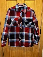 George Sherpa Lined Flannel Jacket Men's Small Shacket Button Snap Plaid Nature