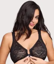 Glamorise WonderWire Front-Closure Stretch Lace Bra - Black (Size 20DD)