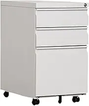 Steel Mobile Filing Cabinet with Lock for Home Office, Small Movable Under Desk Drawer Cabinet with Side Table, Iron Frame
