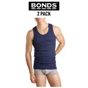 Mens Bonds Chesty Navy 2 Pack Singlet Fit Comfort Ribbed Undershirt M7NL