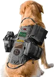 AIWAI Tactical Dog Harness with Pouches,Dog Vest Harness for Large Medium Dogs with Hook & Loop Panels,Adjustable Military Dog Harness with Handle,No-Pull Service Dog Vest for Walking Hiking Training