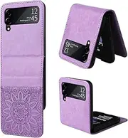 Compatible with Samsung Galaxy Z Flip4 5G Cover,Compatible with Samsung Galaxy Z Flip4 5G [TPU+PU Leather] Card Slot Flip Kickstand Case Purple