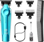 KEMEI Hair Trimmer for Men, Zero Gapped Cordless Hair Clippers Beard Trimmers with T Blade, Rechargeable Barber Clipper with LED Display, Blue