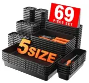【More Larger Size】【69Pcs】【5 Size】 Tool Box Organizer Tray Divider Set, 【Black】