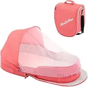 Ruhnjyg Folding Portable Cradle - Baby Bed Travel Bassinet With Net And Awning, Removable Mobile Sleep Pod | Easy To Fold And Lightweight - Pink