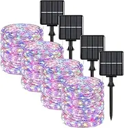 Extra-Long 288FT Solar Fairy String Lights, 4-Pack Each 72FT 200 LED Outdoor Twinkle Lights Waterproof, 8 Lighting Modes, Multicolor Silver Wire Lights for Deck Backyard Tree Garden Fence Pool Party