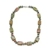 Exquisite Natural Unakite Stone 18" Necklace with Flat Rectangle Beads