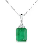 Emerald-Cut Emerald Pendant with Diamond Trio