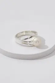 Ripple Pearl Sterling Silver Ring--LUS-RIPPLE-RING
