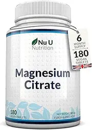 Magnesium Citrate 200mg 180 Tablets by Nu U - 6 Month Supply of Magnesium Tablets