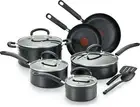 Tefal Titanium Non-Stick Cookware Set 12 Piece Frypans Pots Dutch Oven Black