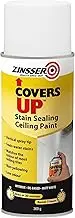 Zinsser Covers Up Ceiling Paint & Primer in One - 369g White Aerosol, Flat Finish, Non-Yellowing, Low-Odour - Vertical Spray for Easy Overhead Application, Seals Water Stains, for Latex & Oil-Based Paints