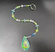 Beaded Suncatcher Pastel Pink Blue Green Clear Crystal Prism Hanging Patio Decor