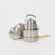 BOXIO - Cookware: Camping Pan & Pot Set Stainless Steel Camping Tableware with Frying Pan, Kettle & Pots Ideal for Camping Kitchen, Gas Stove or Camping Stove Outdoor Kitchen for Cookware