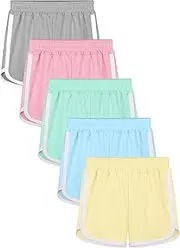 [Resinta] 5 Packs Girls Running Shorts Quick Dry Active Shorts Polyester Kids Athletic Shorts Workout Dolphin Shorts