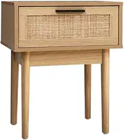 Artiss Bedside Table Rattan Board Bed Side Tables Storage Small Narrow Desk Chest of Drawers, with 1 Drawer, Bedroom Furniture Tallboy Lamp Stand Nightstand Cabinet in 50cm Height