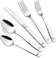 Silverware Set 18/10 Stainless Steel - Elegant Flatware Set of 40 Pieces - Eating Utensils for 8 People - Modern Cutlery Kit of Dinner Forks - Spoons Knives Dessert Forks and Spoons (A - Victoria)
