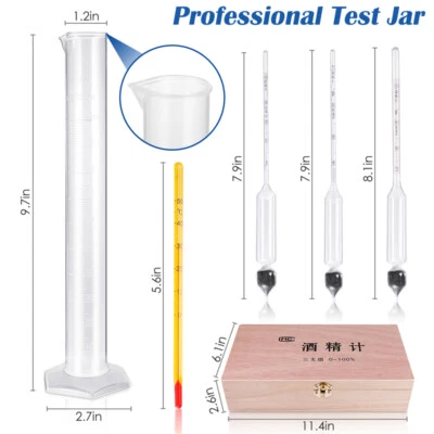 PROOF & TRALLE HYDROMETER ALCOHOL METER DISTILLING TEST SPIRIT SCALE SET 0-100%