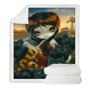 Autumn Kitties and the Dark Angelic Fairy Throw Blanket