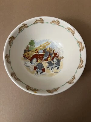 Bunnykins ROYAL DOULTON Oatmeal Child’s Bowl- Bunny firefighters Fine Bone China