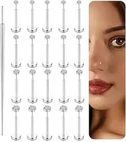 [FUNRUN JEWELRY] 14K Gold Nose Studs For Women 316L Surgical Steel Nose Ring Lip Studs Push In Flat Back Stud Earrings Cz Nose Nostril Tragus Helix Piercing Jewelry Silver Gold 20G 18G