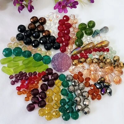 Vintage Glass, Crystal & Czech Glass Beads~ Dragon's Vein Agate~215 PC~GORGEOUS!