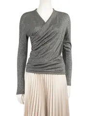 Silver Glitter Ruched Plunge Top