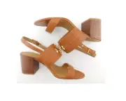 Brand New TORY BURCH sz 10.5 Everly 65MM Sandal Heel Calf Leather tan 240 60222