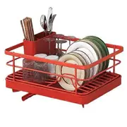 Dish Drying Rack Large Capacity Non-Slip Design Stable Auto-Drain Easy to Install Space-Saving Kitchen Counter Dish Rack red