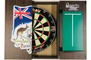 WINMAU PRO SFB Bristle Dart Board Set Sports Bar Cabinet with 6 Darts