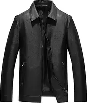 [Zylphorix] Men's Fashionable Leather Coat with Concealed Button Closure Perfect for Business Casual Smart Casual Outfits
