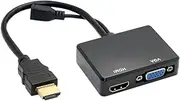JSER HDMI to VGA & HDMI Female Splitter with Audio Video Cable Converter Adapter for HDTV PC Monitor