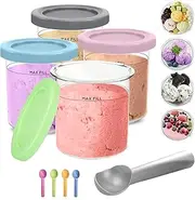 [Aoiutrn] 4 Pack Creami Pints and Lids for Ninja, Creamy Ice Cream Containers Bucket& Scoop Compatible with NC299AM &C300s Series Creamer Ice Cream Maker Machine Accessories (NC300)