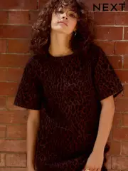 Leopard Print 100% Cotton Short Sleeve Denim T-Shirt Dress (B06744) | $71